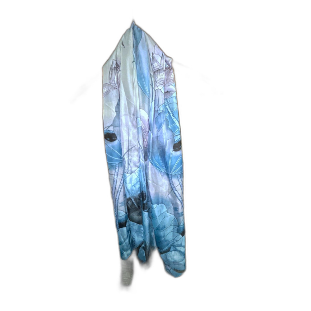 Blue Floral Scarf 100% Polyester 17 x 27 - Picture 2 of 6